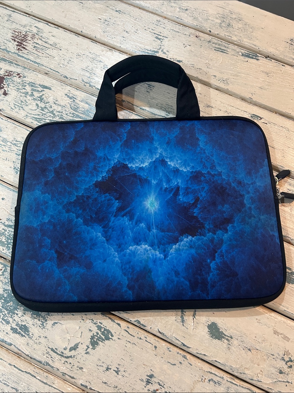 Blue Abstract Padded Laptop Sleeve with Dual Black Handles Zippered Compartment